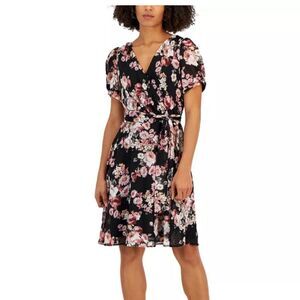 NWT CONNECTED APPAREL Floral Twist Puff Sleeve Dress Size 10P & Size 12P